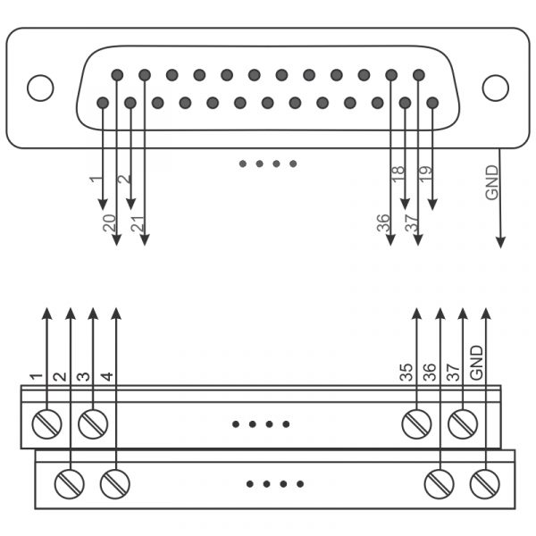 INTER-D45-DB-37M-H, INTERFASE DB MACHO, 37 POLOS, PARA RIEL TIPO H - Imagen 6